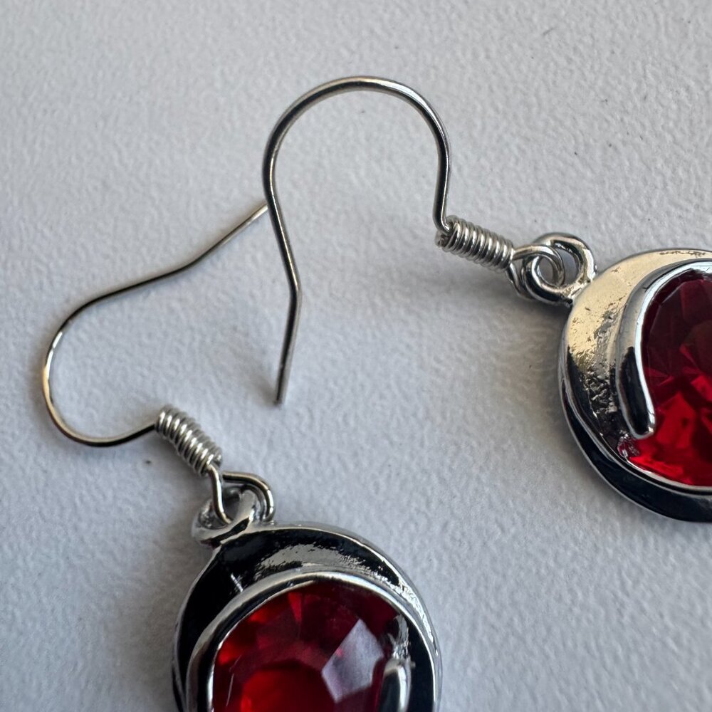 Sterling Silver Red Crystal Necklace & Earrings Set - Picture 10 of 16